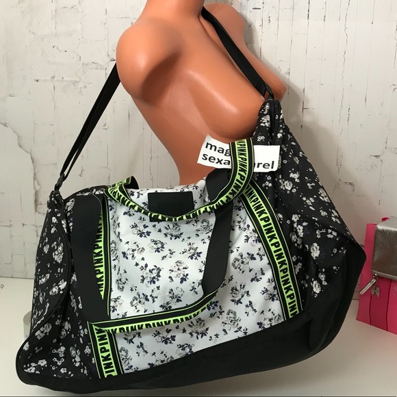 VS PINK LOGO DUFFLE BAG CAMPUS TRAVEL BAG FLORAL